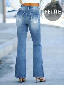 2025 New European & American Minimalist Street Style Casual Everyday Commute Slim Fit Flare Leg Jeans For Petite Women - Medium Wash - View 8
