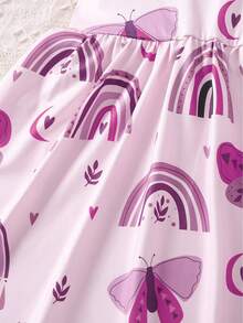 女童彩虹蝴蝶印花无袖圆领休闲连衣裙，适合日常休闲外出、度假、聚会、户外活动等场合，夏季穿着。 - 紫丁香色 - 查看 7