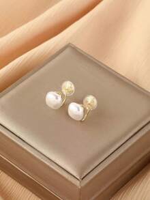 1 Pair Fashion Faux Pearl Clip-On Earrings For Women, No Piercing Needed, Elegant Aesthetic Clip Earrings, Suitable For Daily Wear And Gifts - Ear Clip - View 8