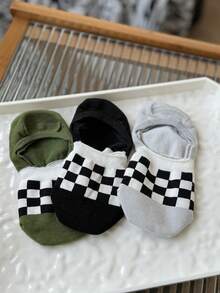 3/6双装女士船袜，经典格纹设计，春夏新品，针织面料，休闲百搭，适合日常穿着、居家、通勤、上学、约会、节日礼物 - 彩色 - 查看 4