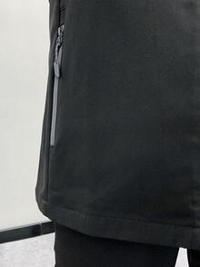 Women's Solid Color Long Sleeve Zipper Front Hooded Loose Soft Shell Jacket Black Spring - Black - View 10