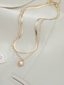 2pcs Set Fashionable Minimalist Gold Stainless Steel Blade Chain With Heart Pendant Necklace, Elegant Layered Choker Necklace, Suitable For Daily Wear And Gift - Yellow Gold - View 6