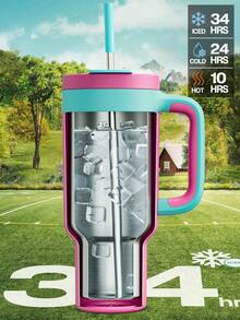 Powcan 40盎司不锈钢水瓶，带提手；保温不锈钢旅行咖啡杯，配有二合一吸管和防漏盖；可放入洗碗机清洗；适用于冷热饮；非常适合车载杯架、居家、办公、旅行、户外活动以及作为礼物。 - 粉紅藍色 - 查看 3