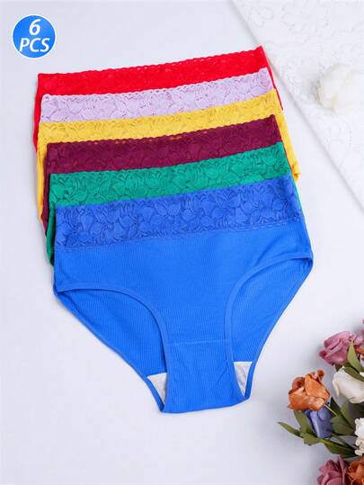 6条装女士高腰蕾丝内裤，舒适透气亲肤低腰三角裤，四季皆宜