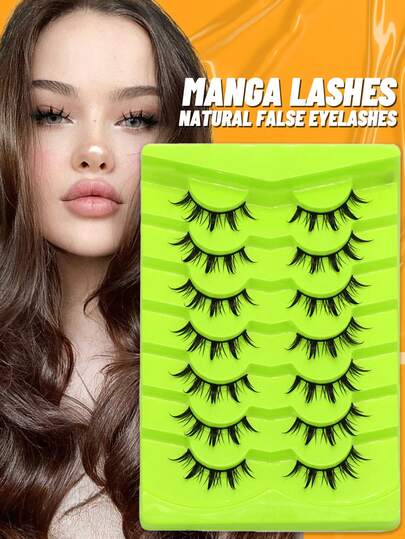 7 Pairs Spiky Manga Lashes Wet Look Faux Mink Lashes Anime Thick Eyelashes Cute Style False Eyelashes Wispy Soft Fake Eyelashes,Suitable For Party And Cosplay,Reusable,Makeup Essential