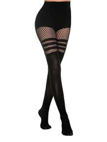 3pcs Sexy Hollow Pantyhose, Hollow Suspender Fishnet Stockings, Nightclub Goth Black Lace Fishnet Tights (Fits 0XL-2XL, Up To 135lbs) - Multicolor - View 9