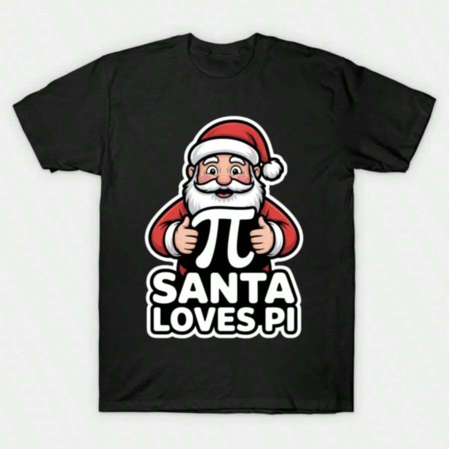 Camiseta de Navidad con números de Santa Loves Pi Nerd Matemáticas Lógica Humor para hombres y mujeres 100% algodón camisetas de manga corta 1028-3 - Negro - Ver 1
