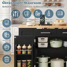 138 Cm, Modern Kitchen Table With Folding Worktop, Low-Noise Casters, EU Plug, Adjustable Shelf And Removable Bin – Black Wood Look