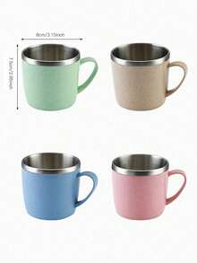 2pcs Stainless Steel Double-Layer Insulated Milk/Coffee Breakfast Mugs - Multicolor - View 2