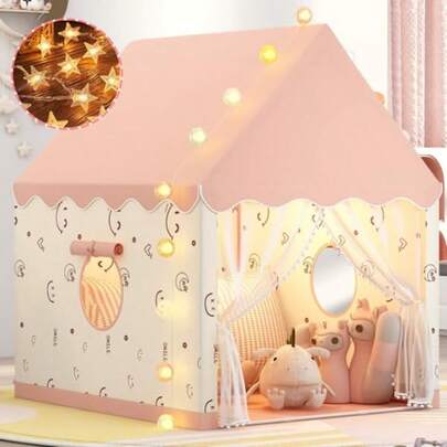 ASDF-Risom Casa de Campaña para Niña Carpa Castillo Princesa con Luces LED de Estrellas Diadema y Cetro Tienda de Juegos de Casita Grande Portable para Niñas Interior 100x120x130cm/39x47x51inches