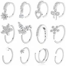 BSJ4U Hoop Nose Rings For Women Nose Piercings 20G Stainless Steel Nose Rings Hoops Heart Butterfly Flower Bow Teardrop Double Nose Hoops Gold Plated Silver Pink Clear CZ Nose Piercing Jewelry - 銀色透明鼻環 - 查看 1