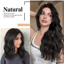 22英寸夹式接发，6片装，长款波浪卷黑色合成接发，自然柔软隐形夹式加厚假发片，适合女性日常佩戴。 - 彩色 - 查看 9