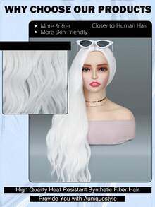 长款波浪卷刘海假发，白色合成假发，女士款，适合角色扮演