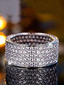 Luxury Gift Box Set, Fully Cubic Zirconia Rings, High-End Jewelry For Party & Formal Occasions, Made Of Copper Material, Non-Fading & Hypoallergenic, Ideal Gift Choice - Silver - View 12