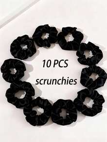 10pcs Satin Hair Scrunchies, Silk-Feel Hair Ties, Seamless Soft Elastic Hair Ties, Anti-Breakage Ponytail Holders, Suitable For Sleeping, Thick/Thin Hair, Bridesmaid, Wedding, Party, Daily Use (Ivory White) ,Rubber Bands ,Hair Rope Elastic Band Beauty Home Hair Accessories - Black - View 3