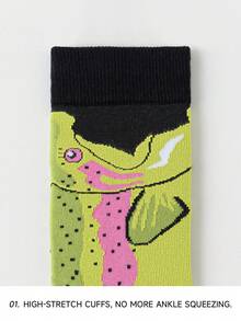 1/5 Pairs Unisex Dopamine Cartoon Abstract Shark, Crocodile, Zebra Patterned Artistic Design Combed Cotton Crew Socks, Suitable For Travel, Home, Office, Holiday Gifts - Multicolor - View 4