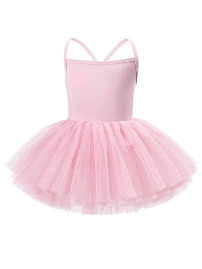 1pc Young Girl Lovely Elegant Princess Sweet Academy Ballet Style Breathable Lightweight Tulle Strap Tutu Dress, Suitable For Party, Birthday, Celebration, Holiday, Performance, Banquet, All Seasons