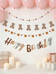 2pcs/Set Cute Bear Flag, Bear Theme Happy Birthday Banner With Adorable Bear Flags, Birthday Party Triangle Pennant Decorations, Suitable For Bedroom, Room, Game Room, Dorm, Baby Shower, Gender Reveal Party Supplies - Multicolor - View 4