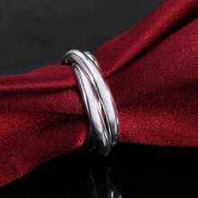 925 Sterling Silver Plated Three Smooth Round Circles Rings For Women Man Fashion Engagement Wedding Birthday Party Charm Jewelry Gift - Silver - View 5