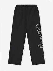 Men's Drawstring Design Printed Casual Pants, Comfortable Breathable Leisure Trousers - Black - View 7