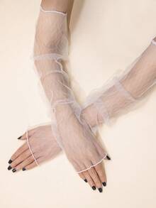 1 双女士时尚多色菱形图案派对礼服及肘手套 - 白色-GC14720 - 查看 6