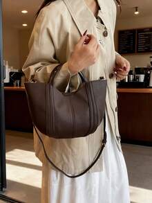 Túi xách nữ 2025 kiểu dáng mới, túi xô họa tiết cao cấp, túi mua sắm, túi xách tay đơn giản kiểu Joker, túi đeo vai và đeo chéo. - Cà phê - Xem 5