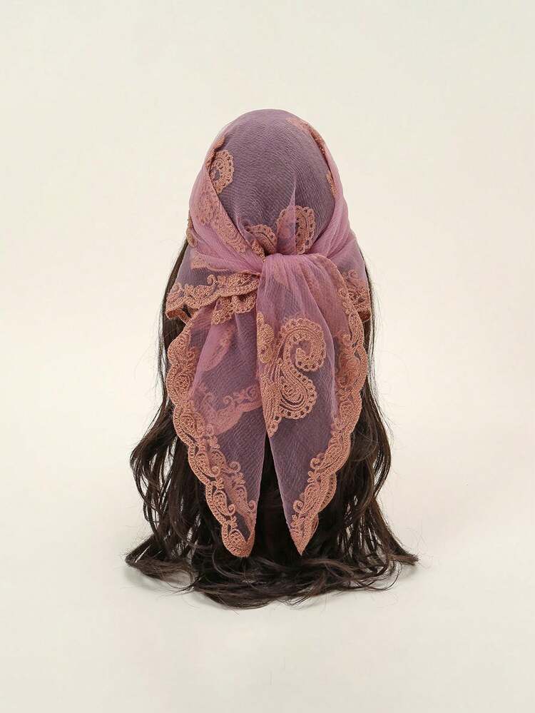 1 pieza Pañuelo/Bandana cuadrado bordado de moda para mujer - Negro - Ver 9