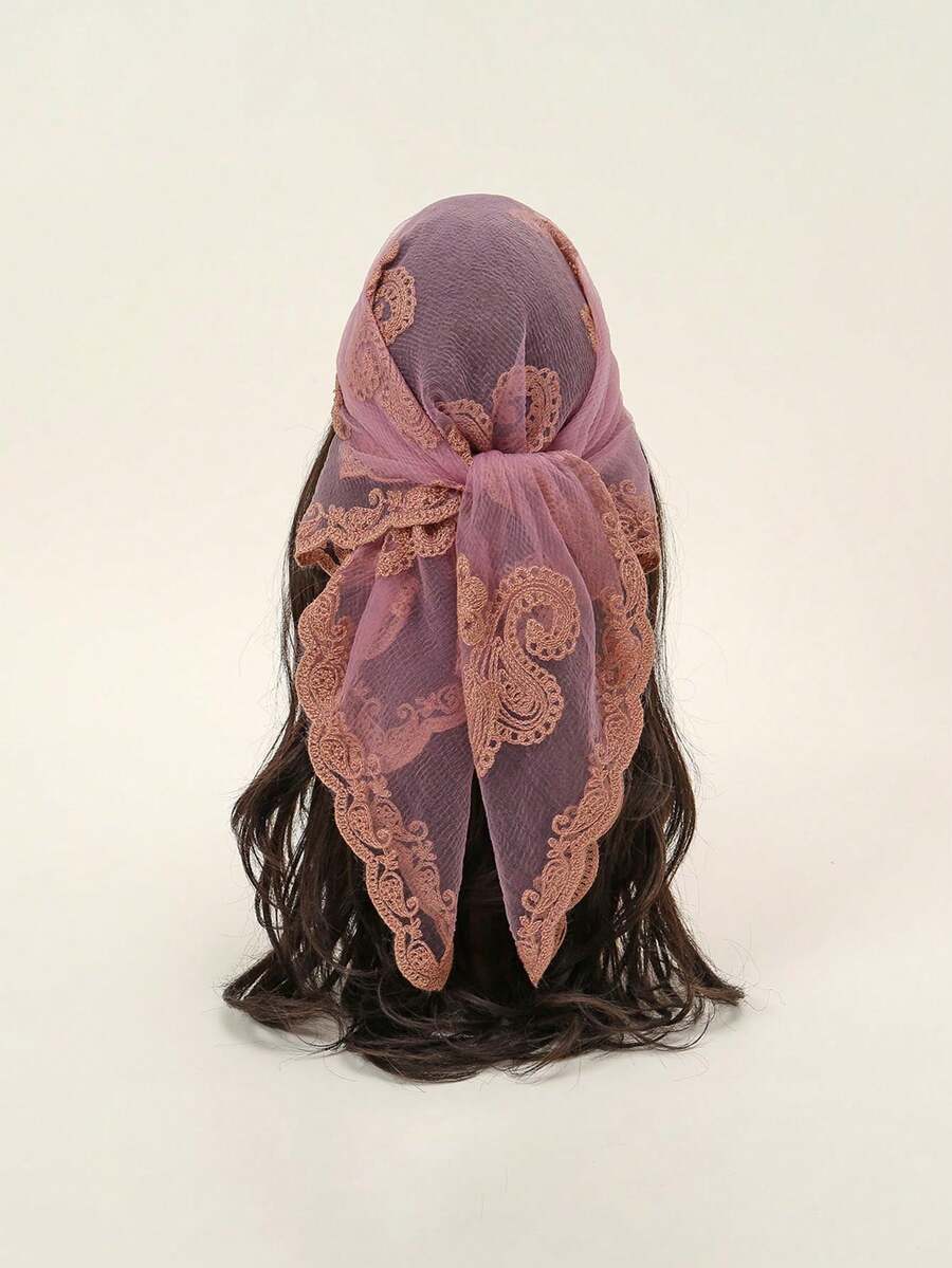 1 chiếc khăn bandana thêu thời trang dành cho nữ - Hồng - Xem 1