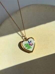 1件复古树脂干花吊坠项链，不对称几何椭圆心形吊坠项链，照片吊坠项链，永生花项链，时尚优雅女士饰品，DIY收纳 - 彩色 - 查看 19