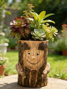 1 szt. Urocza doniczka na pniak, dekoracyjna dekoracja choinki, odpowiednia do domu, do dekoracji wnętrz i na zewnątrz, do sadzenia kwiatów i sukulentów, świetny prezent dla rodziny i przyjaciół, z otworem drenażowym u dołu - Wielokolorowe - Zobacz 12