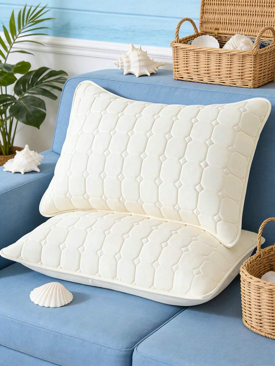 2件装防水防污防油绗缝无拉链枕套，不起球，信封式枕套，无拉链，柔软透气，防水，无异味，无噪音 - 白色 - 查看 1