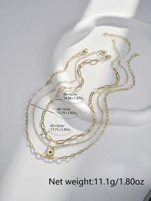 3pcs Set Gold Base Cross Chain & Square Paperclip Layered Design Round Sunflower Cubic Zirconia Pendant, Suitable For Women's Daily Wear (Random Chain Clasp & Bead Count) - Yellow Gold - View 3