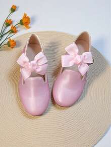 1 Pair Fashionable Autumn/Winter Flat Bow Slip-On Shoes For Girl - Pink - View 2