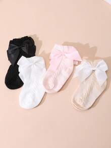 4 pares de calcetines de princesa de unicolor con lazo para bebés niñas, calcetines de malla transpirables para verano, aptos para uso diario - Multicolor - Ver 4
