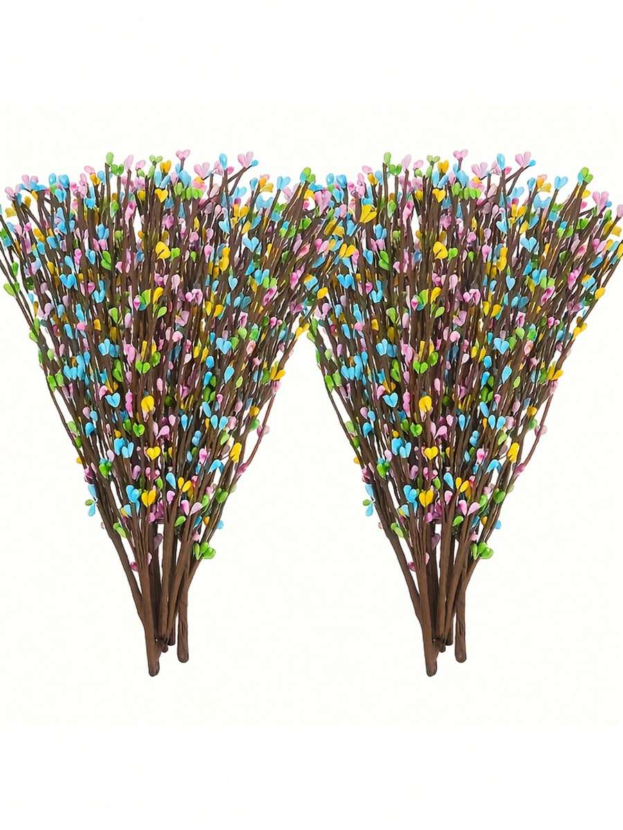 20pcs Colorful Easter Artificial Berry Stems - Plastic Floral Sticks With Heart-Shaped Berries, Ideal For DIY Wreaths And Spring Decorations - Multicolor - View 1