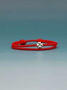 1pc Adjustable Handmade Red Four-Leaf Clover Bracelet, Unisex Lucky Rope Jewelry Accessory, Minimalist Design - Red - View 6
