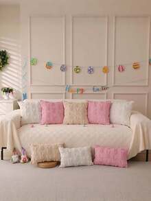 复活节兔子毛绒抱枕套，兔子装饰抱枕套。适用于装饰客厅、沙发、卧室等场所。也适合日常使用、派对、节日和聚会。 - 米色 - 查看 7