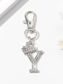 1pc Unisex New Alloy Rhinestone Letter Keychain, Creative Personalized Shiny Letter Accessory, Fashion Bag/Car Key Chain, Holiday/Birthday Gift - Silver - View 10