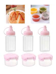 8pcs Mini Bento Seasoning Boxes, Sauce Squeeze Bottles, Spice Jars Set, Salad Dressing Containers, Small Transparent Ketchup Squeeze Bottles, Suitable For School, Outdoor BBQ - Pink - View 2