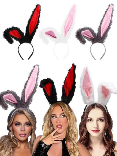 1pc White/Gray/Black-Red Easter Bunny Ear Headband, Sexy Bunny Girl Party Headband, Single Party Hair Hoop, Masquerade Cosplay Rabbit Headband, Photo Prop Decor, Suitable For Easter, Bunny Girl Party, Holiday Party, Masquerade, Cosplay Rabbit Headband, Photo Prop
