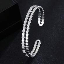 1pc/2pcs Fashionable Luxury Cubic Zirconia Inlaid Hexagon Honeycomb Open Ring & Bracelet Set, Suitable For Women To Wear Daily, Festivals, Parties, Eid/Eid Al-Fitr Gift Exchange - Style a Silver - View 8