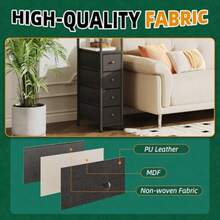 4-Drawers Narrow Dresser Fabric Dresser For Bedroom With Small Shelf Slim Storage Organizer Chest Of Drawers With Wooden Topfor Small Spaces Living Room Entryway Commode De Chambre Black - Black - View 7
