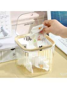 1pc High Quality Transparent Small Desktop Trash Can, Multifunctional Makeup Vanity And Office Desk Organizer - Multicolor - View 3