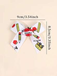 2Pcs Elegant Hair Bow Clips | Colorful Fabric Ruler & Apple Design, Perfect For Back To School And Daily Wear - Multicolor - View 7