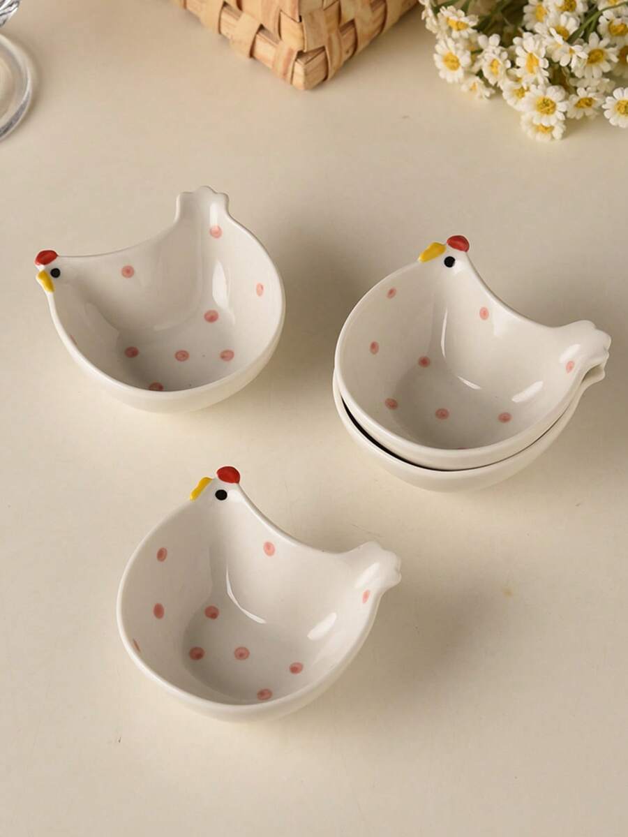 1/2/3 piezas Tazones de cerámica con forma de pollo lindos, platos pequeños para aperitivos, vajilla elegante, accesorios de cocina - Multicolor - Ver 1