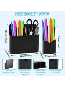 2 pièces Support magnétique pour stylo, support magnétique pour tableau blanc avec grand compartiment de rangement, support pour stylo et marqueur avec aimants puissants, convient pour le réfrigérateur, le tableau blanc et les accessoires de rangement - Multicolore - Voir 4