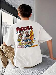 Popeye 【大力水手联名款】男童休闲印花圆领短袖T恤，夏季学生青少年服装 - 一件引人注目的T恤，为每个孩子带来欢乐和幸福！ - 白色 - 查看 6