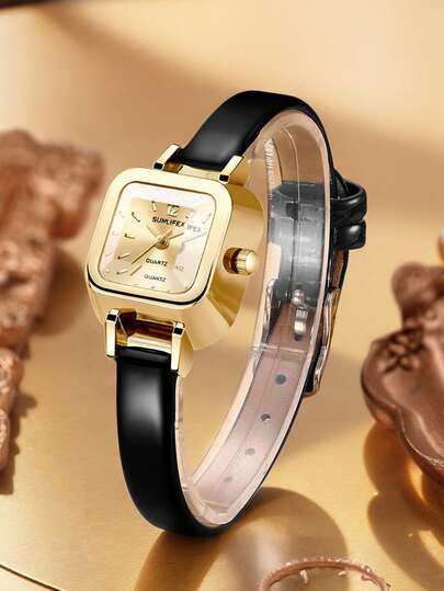 1 pieza Reloj de pulsera de cuarzo vintage cuadrado para mujer, diseño minimalista, elegante y de moda, que muestra encanto, adecuado para citas, reuniones y viajes diarios, un excelente accesorio de regalo para amigos y para ti mismo