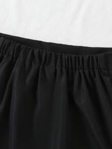 Set de 2 piezas con blusa de manga corta con bordado y cuello redondo con lazo decorativo, y falda evasé para niñas - Negro - Ver 8