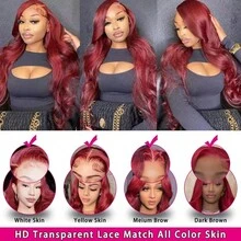 Brazilian Virgin Hair 13x4 HD Lace Front Bob Wig Human Frontal Hair 200% Density #99J Burgundy Body Wave Pre Plucked With Baby Hair Wigs Glueless Human Blended Hair Wigs Natural Hairline For Women - SBUG/99J - View 8
